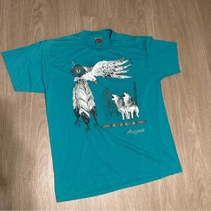 Vintage 90s Arizona Desert Aztec Animal Print T-Shirt sz XL Men Teal